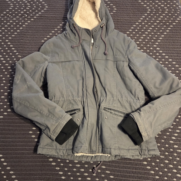 Gray Hooded Jacket with Faux Fur Lining - Picture 1 of 5